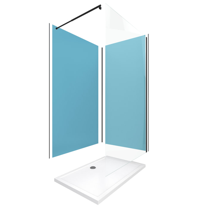 Pack Douche à l'Italienne 90x120 - Kit Panneaux Muraux Bleu/Noir + Receveur + Paroi Transparente