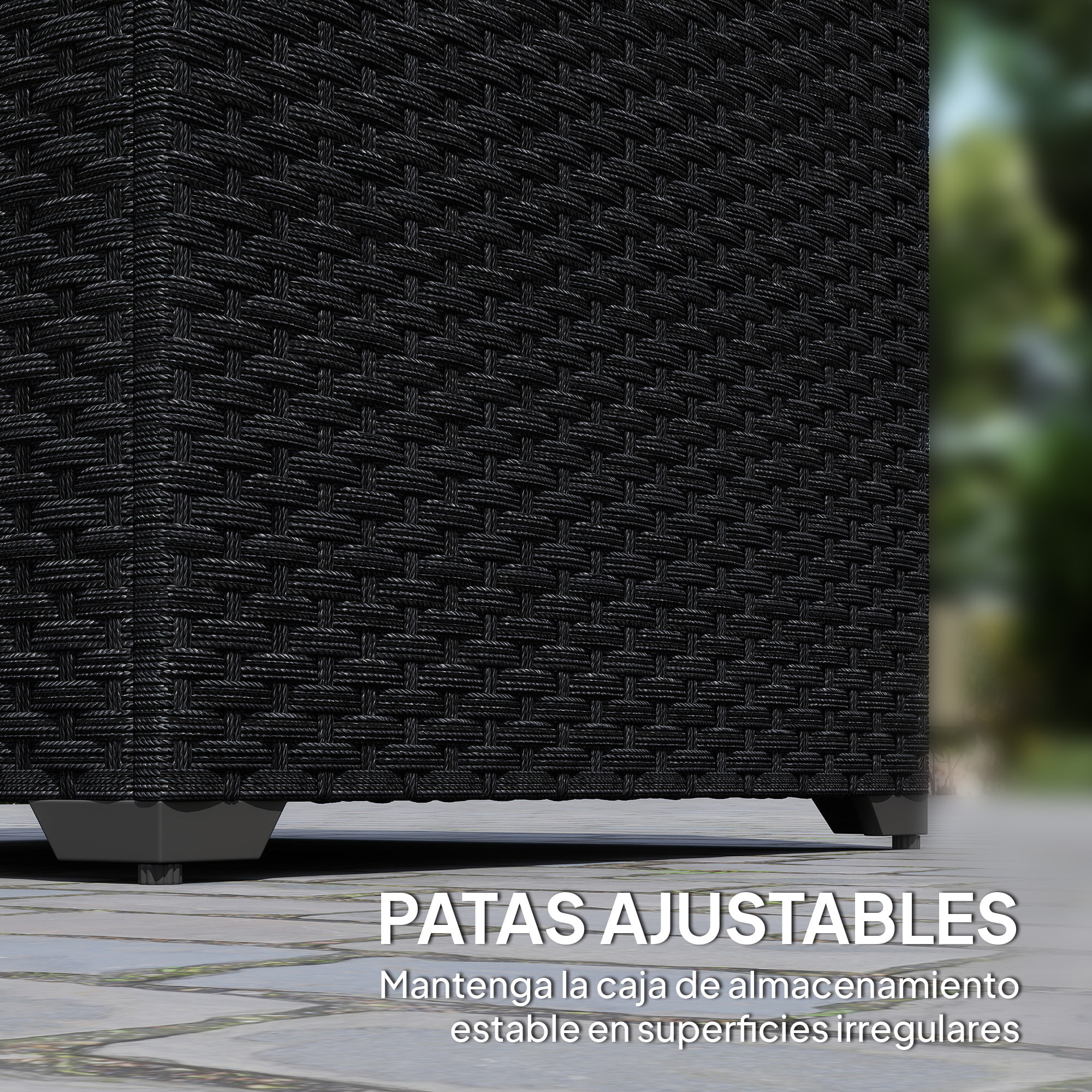 Baúl de Almacenaje Exterior de Ratán Sintético de 253L, Arcón Exterior con Varilla Hidráulica, Forro con Cremallera y Marco de Acero, Carga 50 kg, para Jardín, Terraza, 72x72x70 cm, Negro