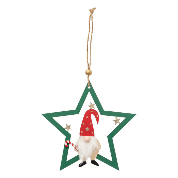 Décoration de sapin en bois gnome étoile vert 15cm