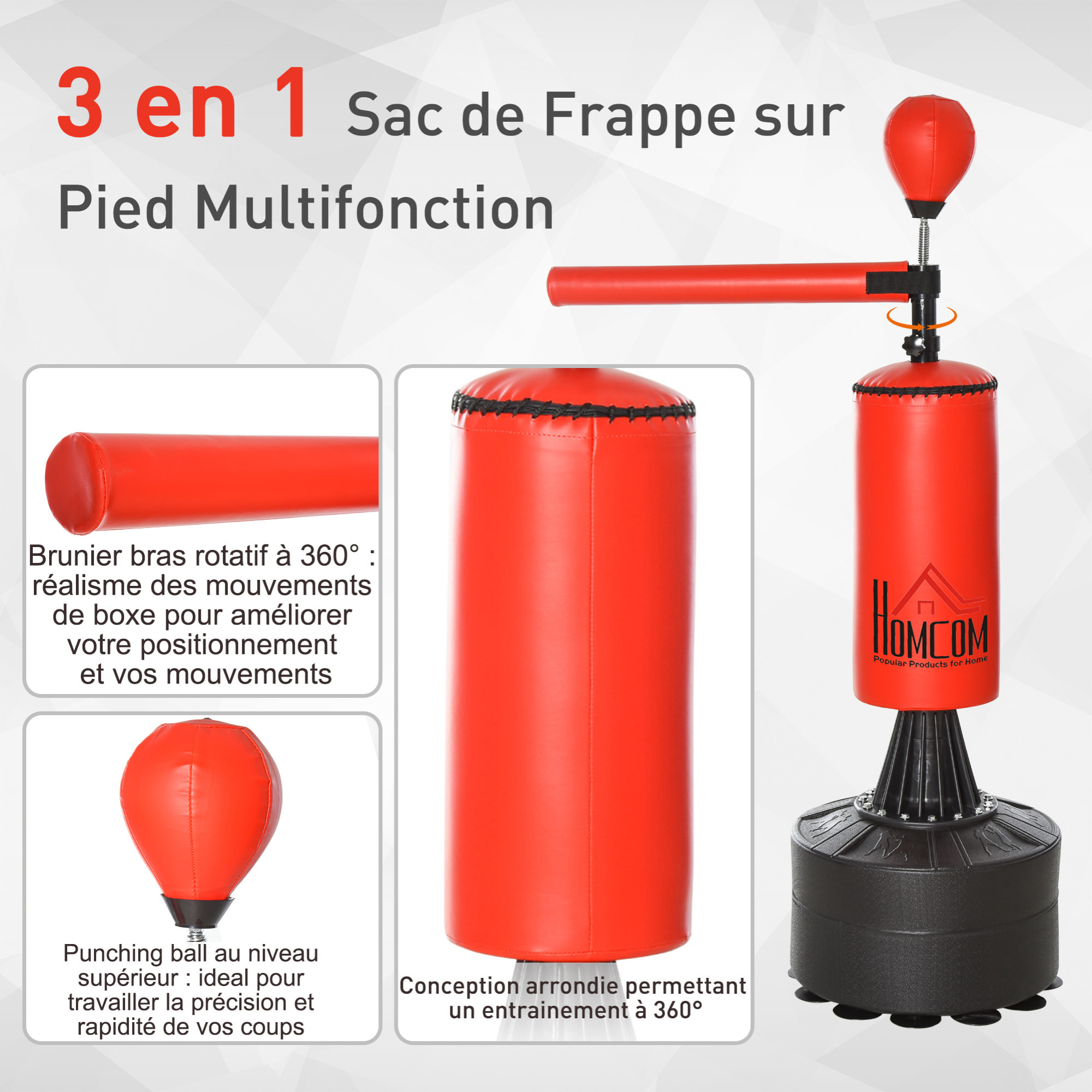 Sac de frappe boxe autoportant punching ball brunier 3 en 1