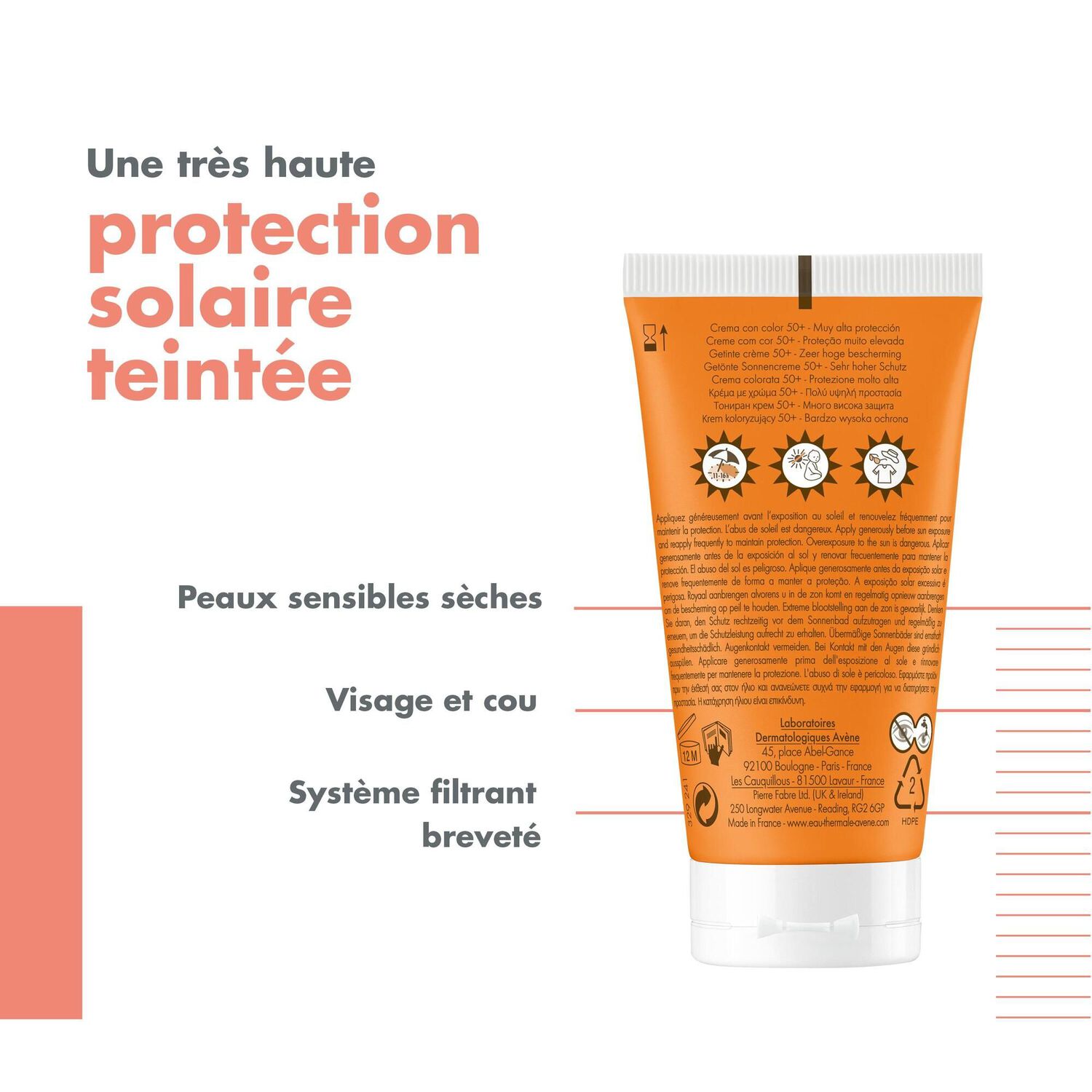 Crème Teintée SPF 50+ - Protection Solaire Teintée Unifiant Peaux Sensibles Sèches 50 ml