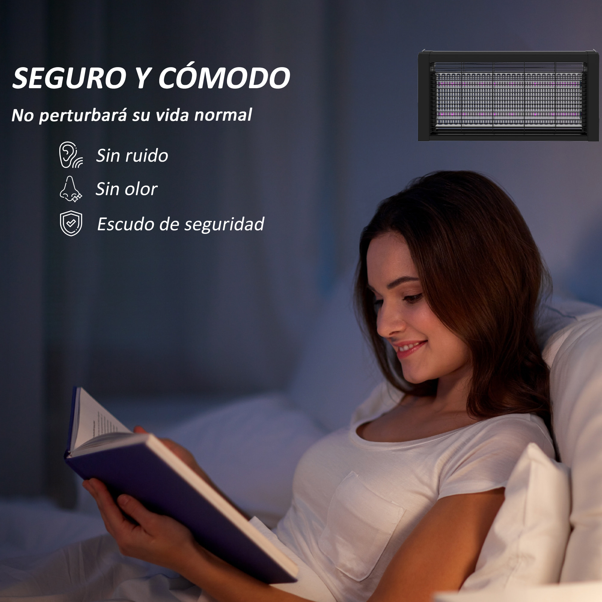 Lámpara Antimosquitos con Luces LED Mata Mosquitos Eléctrico Efecto 60 m² para Interior Dispositivo de Suspensión o Independiente 49x6x25 cm Negro