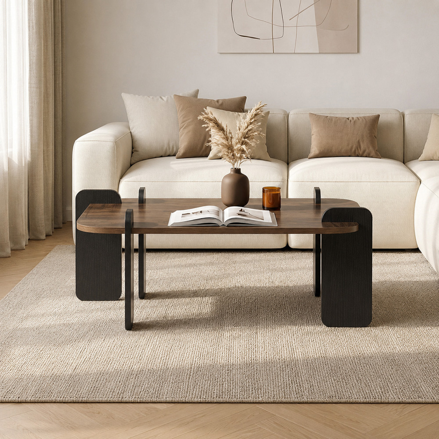 Table basse carrée effet noyer 90x90 cm BROOKLYN