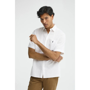 Camicia cotolino bianca a maniche corte e regular fit con logo Rigby Go