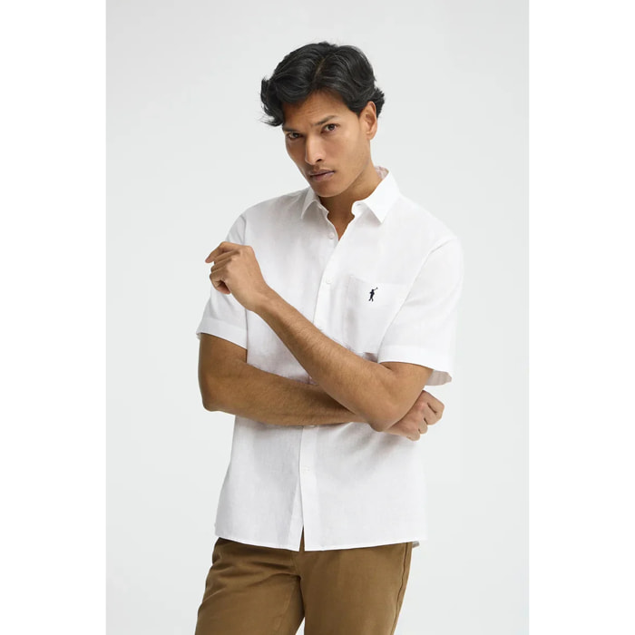 Camicia cotolino bianca a maniche corte e regular fit con logo Rigby Go