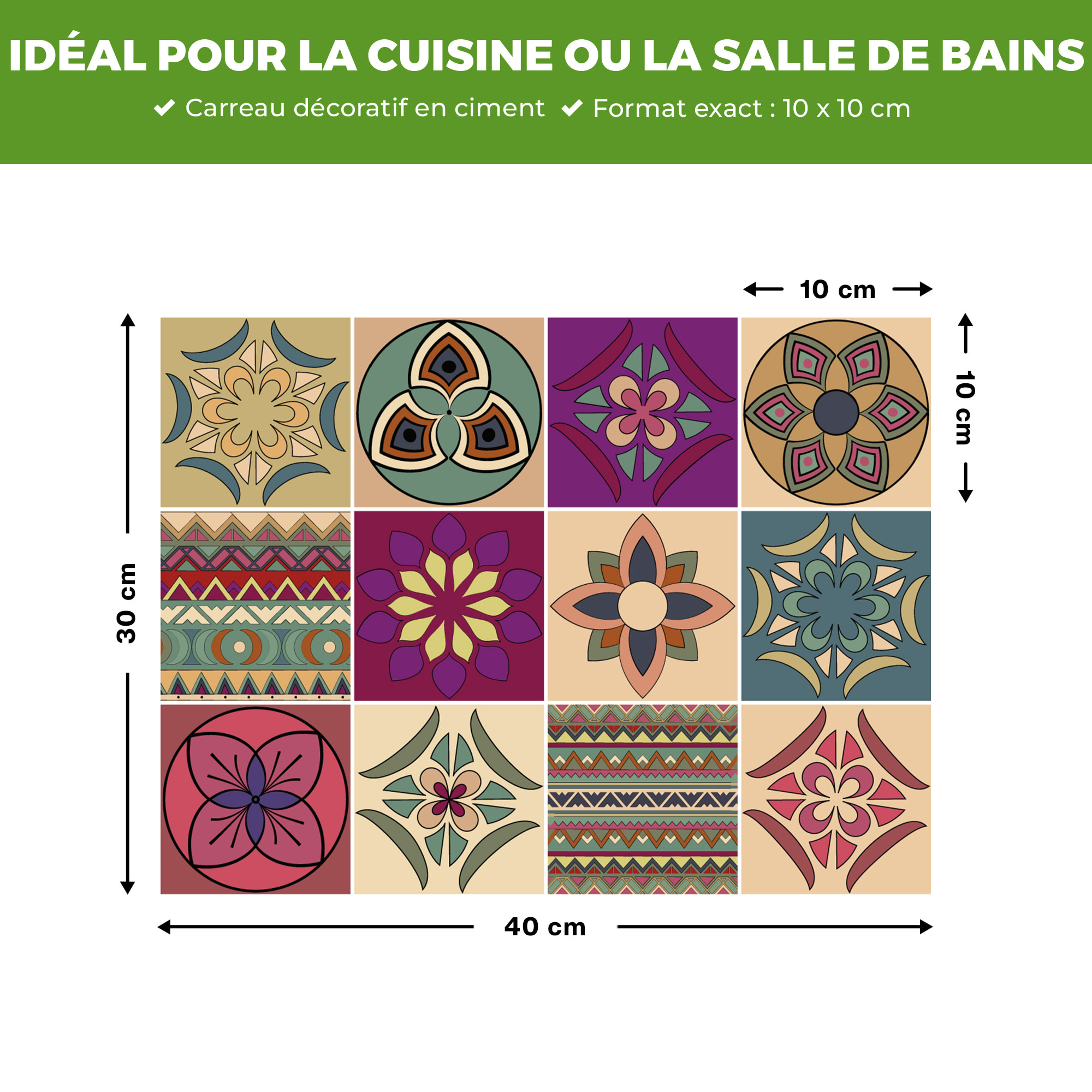 Stickers muraux - Sticker Mural Carrelage adhésif Cuisine Salle de Bain - 12 STICKERS CARRELAGES AZULEJOS MELILLA