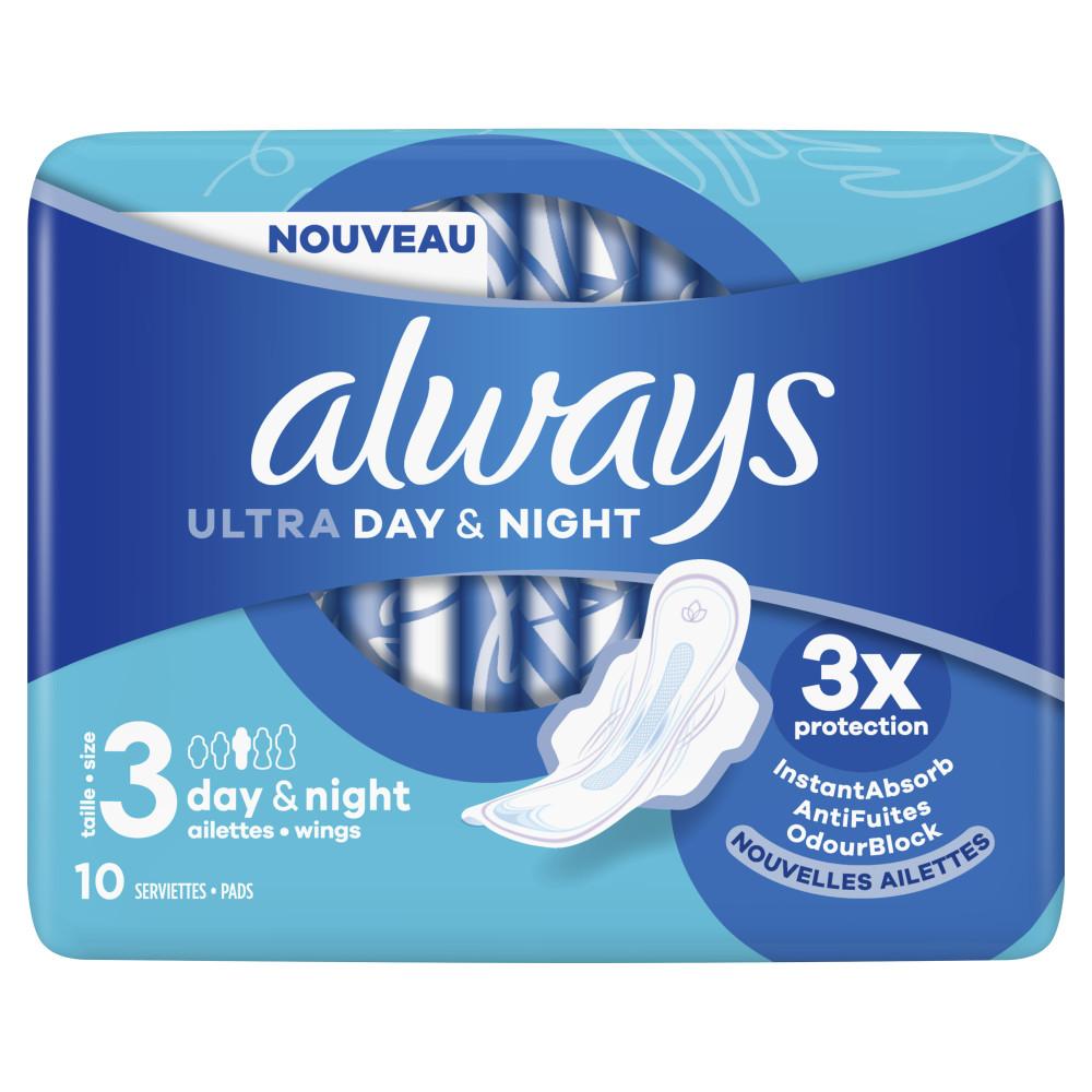 4x10 Serviettes Hygiéniques Always Ultra Jour et nuit - Taille 3 - Avec Ailettes