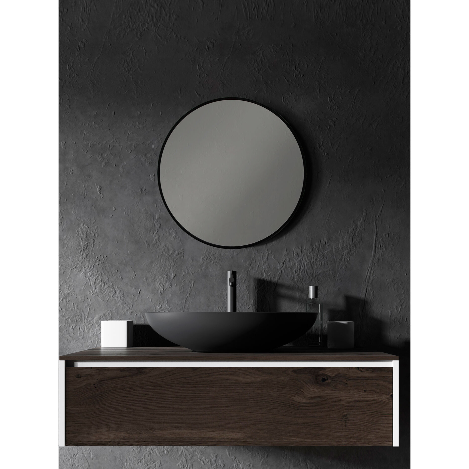 Espejo redondo Halo aluminio negro 60x60x5 cm