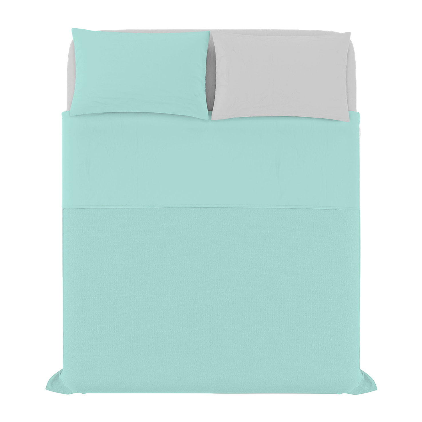 COMPLETO LETTO NATURAL COLOR, 100% Cotone, Made in Italy - ACQUA/GRIGIO CHIARO