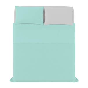 COMPLETO LETTO NATURAL COLOR, 100% Cotone, Made in Italy - ACQUA/GRIGIO CHIARO