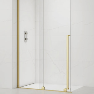 X-MOTION 110x200cm Paroi en verre coulissante Crystal Glass® 8 mm anticalcaire, avec bras et profilés Or brillant (SATBWIXM110Z)