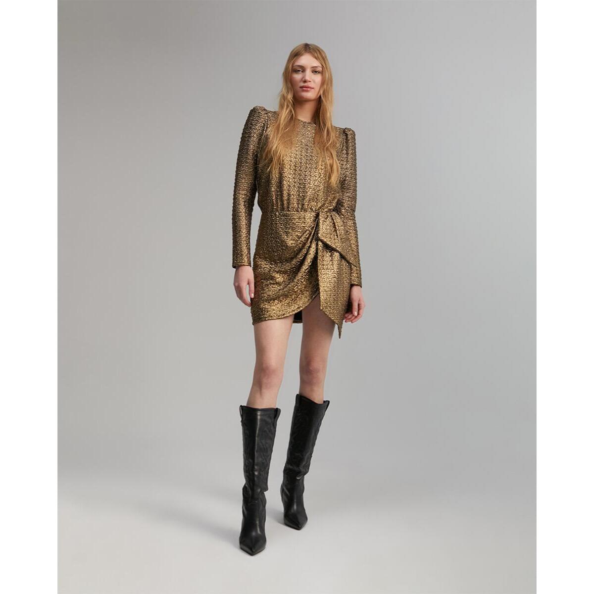 Abito corto con maniche lunghe a sbuffo