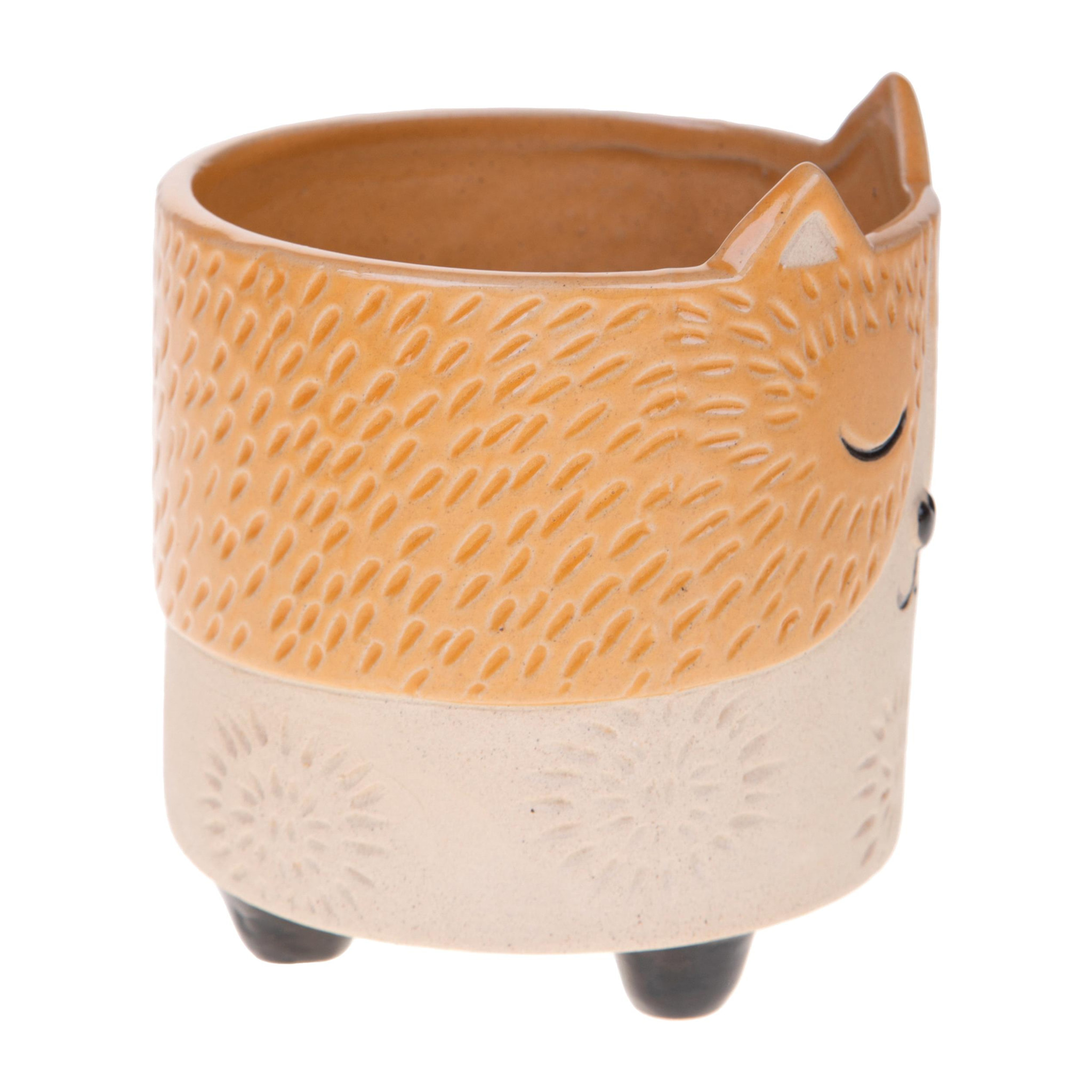 Vaso Muso Gatto diametro 12X altezza 13 Cm - Pezzi 4 - 12X13X12cm - Colore: Beige - Bianchi Dino - Decori Casa E Complementi