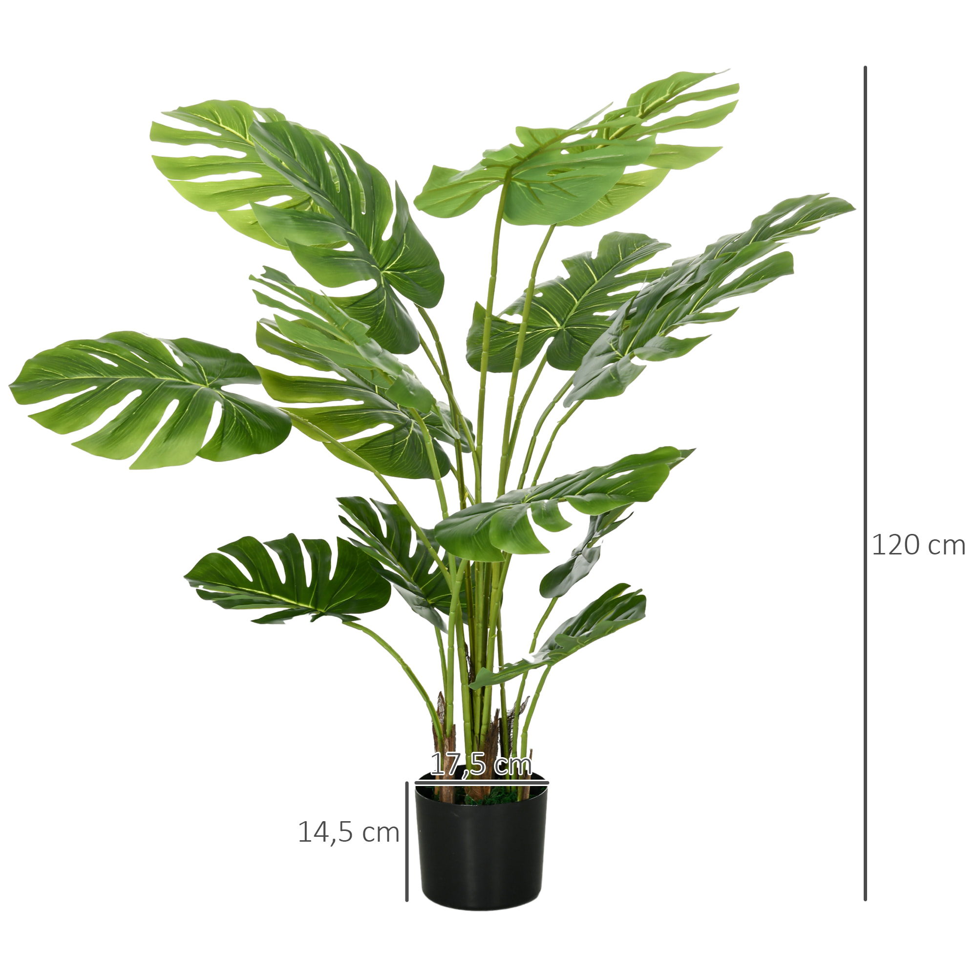 Lot de 2 plantes artificielles Monstera H. 120 cm tronc branches lichen feuilles de tortue grand réalisme pots inclus