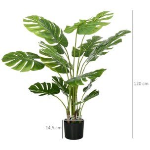 Lot de 2 plantes artificielles Monstera H. 120 cm tronc branches lichen feuilles de tortue grand réalisme pots inclus