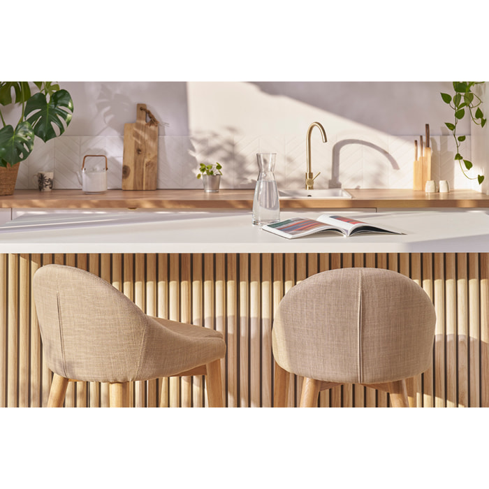 Tabourets de bar scandinaves en tissu beige et frêne massif H66.5 cm (lot de 2) DALIA