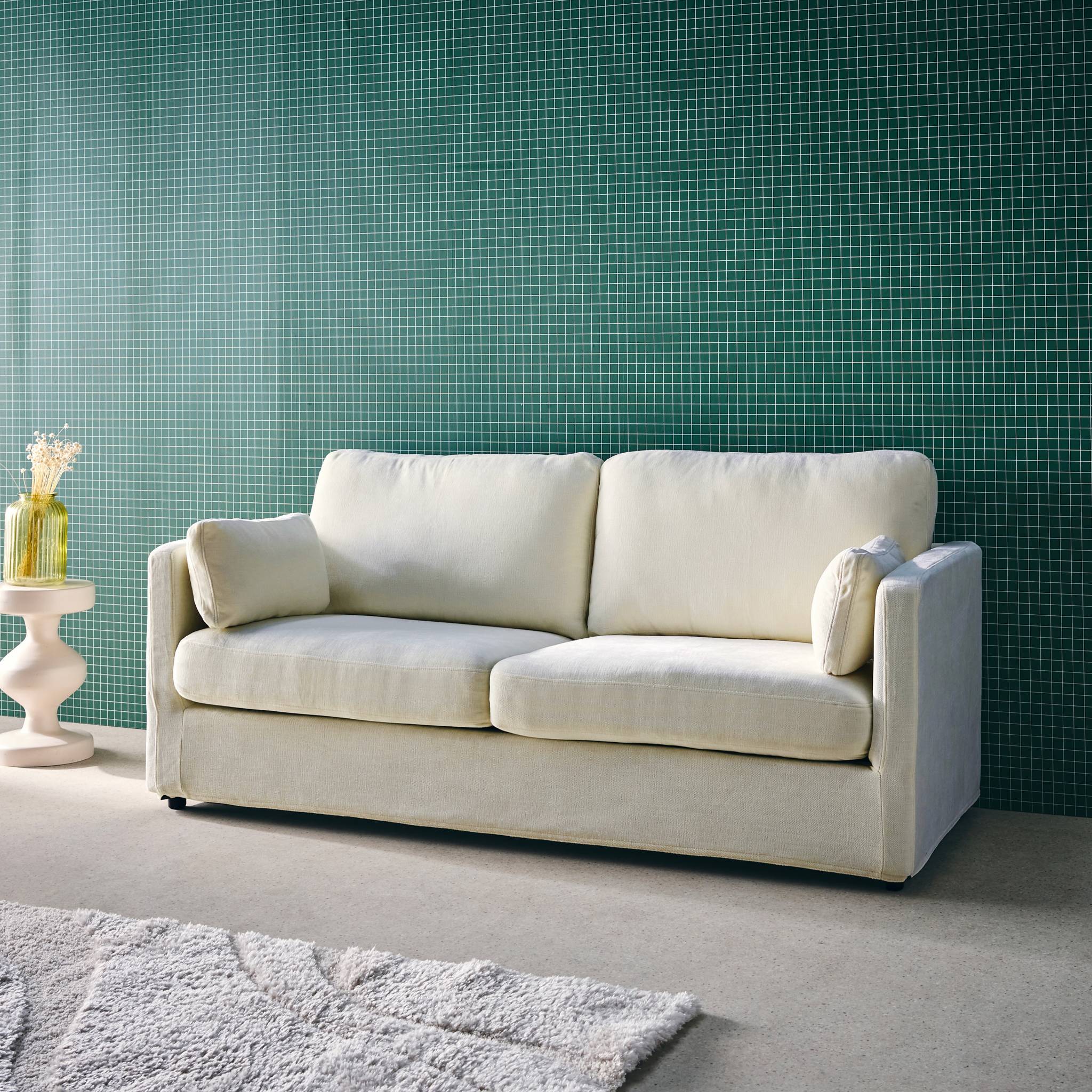 Canapé 2 places déhoussable tissu blanc L 198 x P 88 x H 85cm - Neo