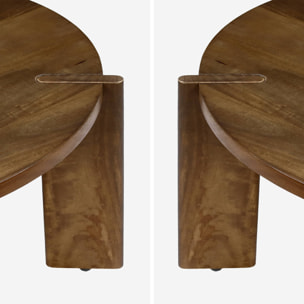 Table basse ronde en bois de manguier massif noyer 80 cm - Reva