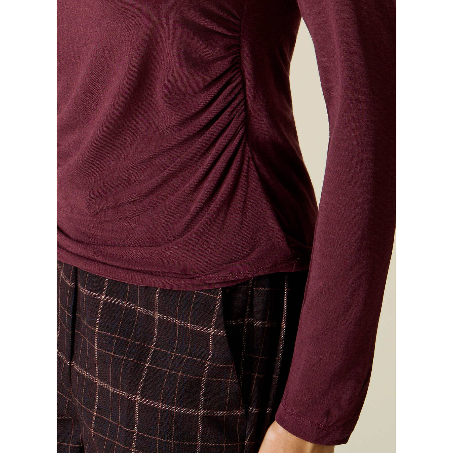 Oltre - T-shirt scollo a V misto cashmere - Bordeaux