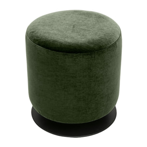 Pouf rond pivotant en tissu effet velours vert kaki et métal D39.5 cm VOLNAY