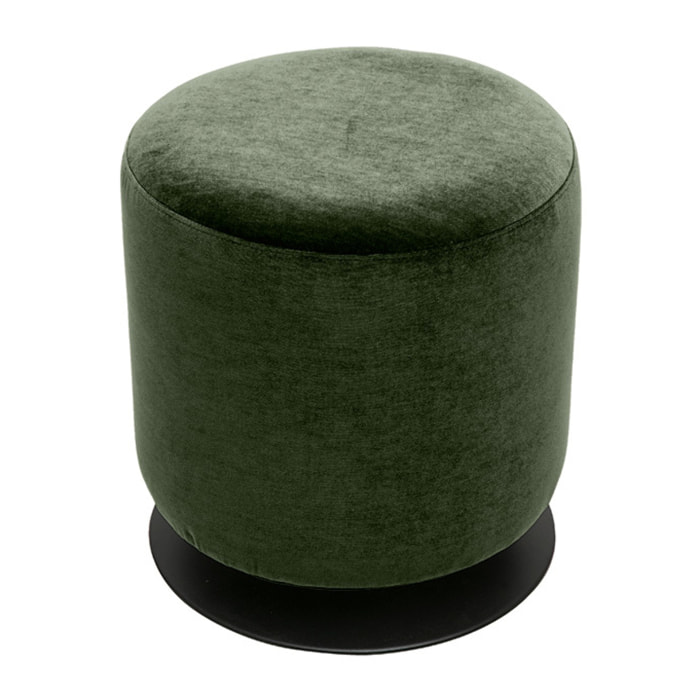 Pouf rond pivotant en tissu effet velours vert kaki et métal D39.5 cm VOLNAY