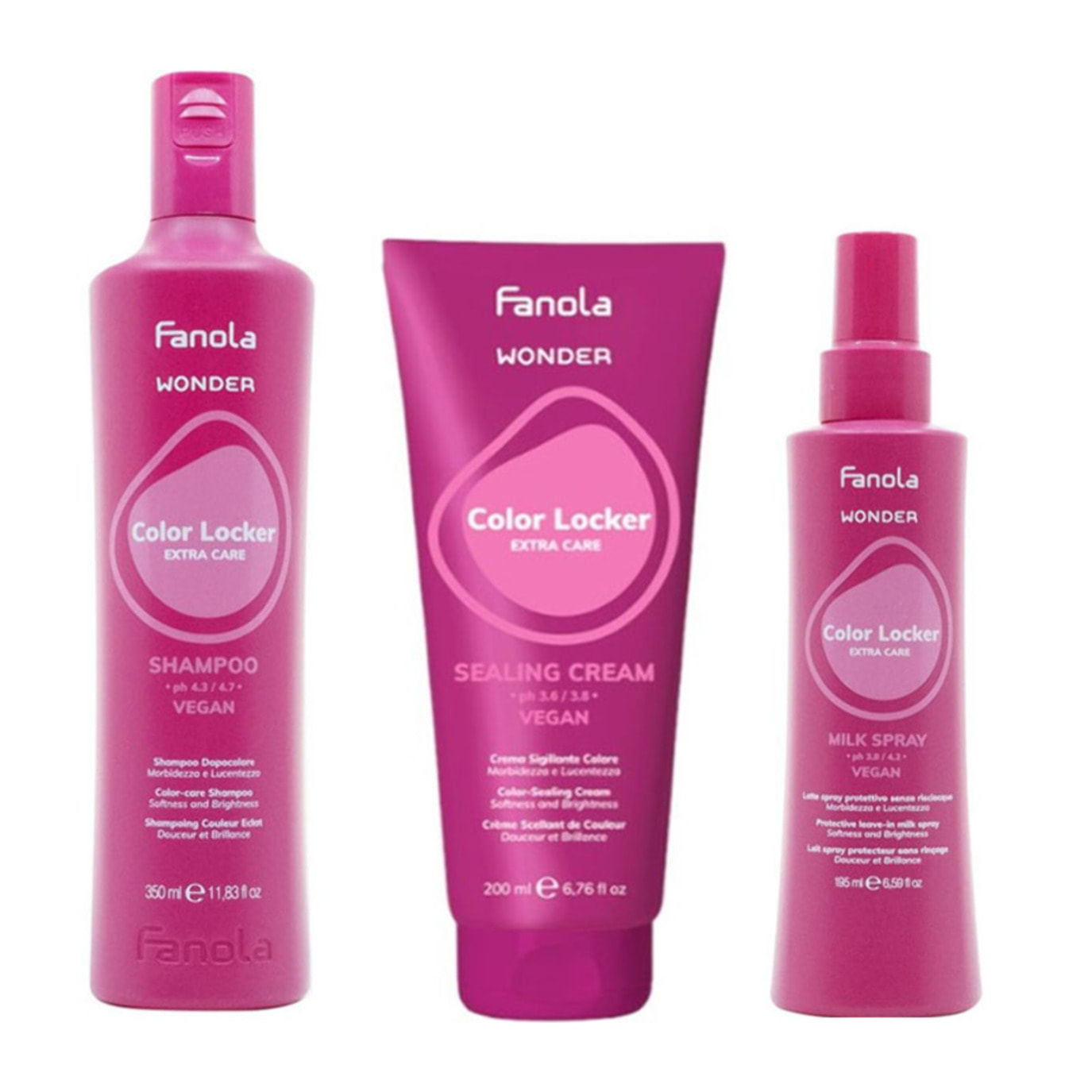 FANOLA Kit Wonder Color Locker Champú 350ml + Crema selladora 200ml + Spray 195ml