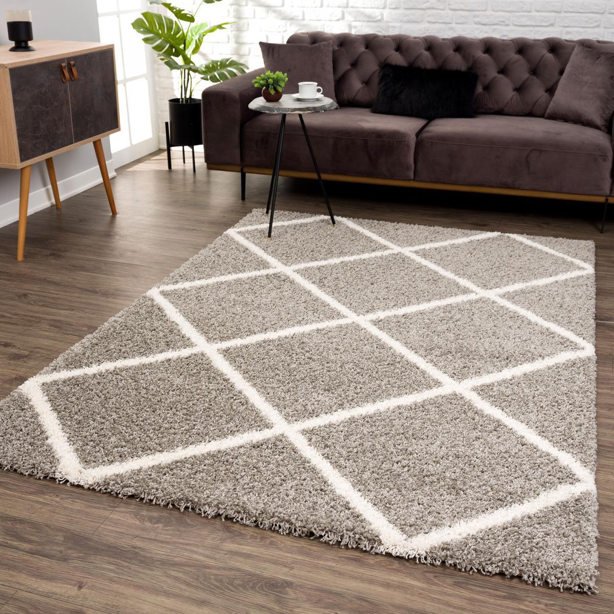 Tapis longs poils shaggy tissé motif scandinave DAMU