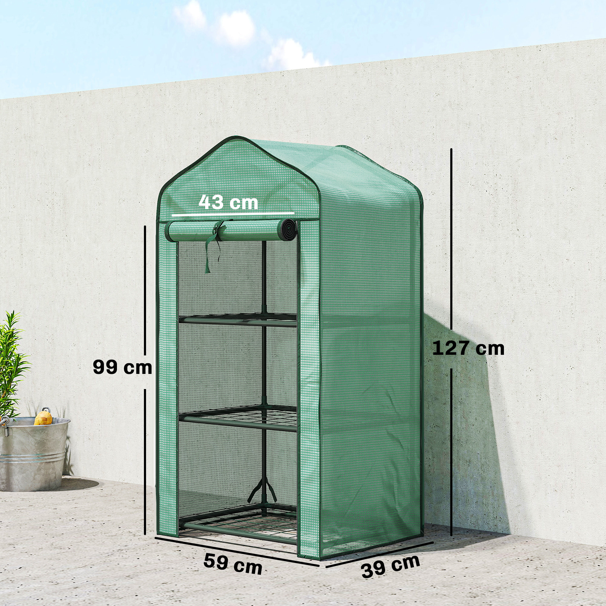 Serre de jardin balcon 3 niveaux métal thermolaqué vert PE vert