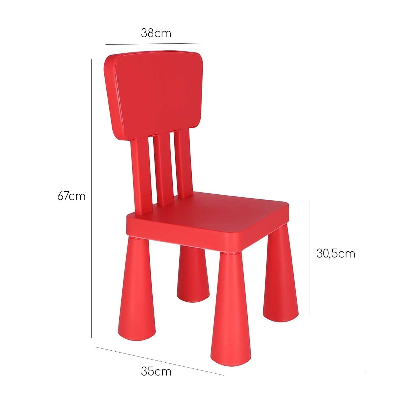 Well home - silla infantil roja en plástico fuerte y resistente, l:38 cm x f:35 cm x h:67 cm