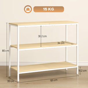 Mesa de Consola Estrecha Consola de Recibidor Mesa de Recibidor Moderna con 3 Estantes Abiertos y Patas de Metal para Pasillo Entrada Salón Dormitorio Natural y Blanco