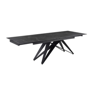 Table extensible céramique noir marbré 180/260cm - 8 piètements - UNIK