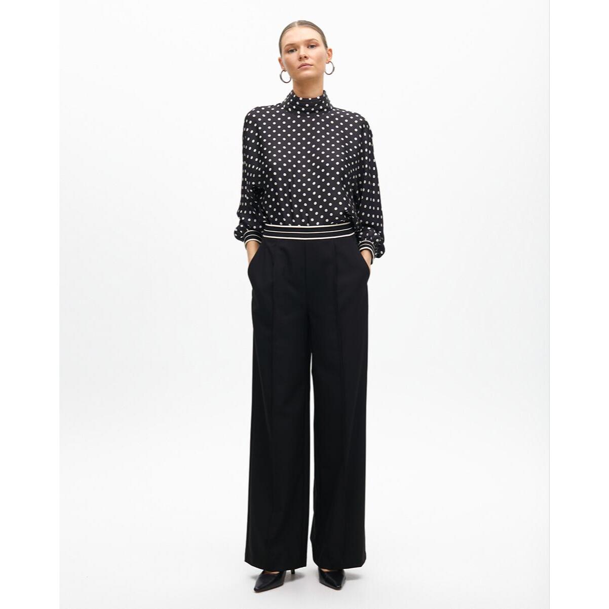 Pantaloni Dritti Bicolore con Fascia Elastica