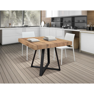 Tavolo FORTE DEI MARMI in legno, finitura rovere rustico e base a X in metallo antracite, allungabile 95x90 cm - 145 x 90 cm