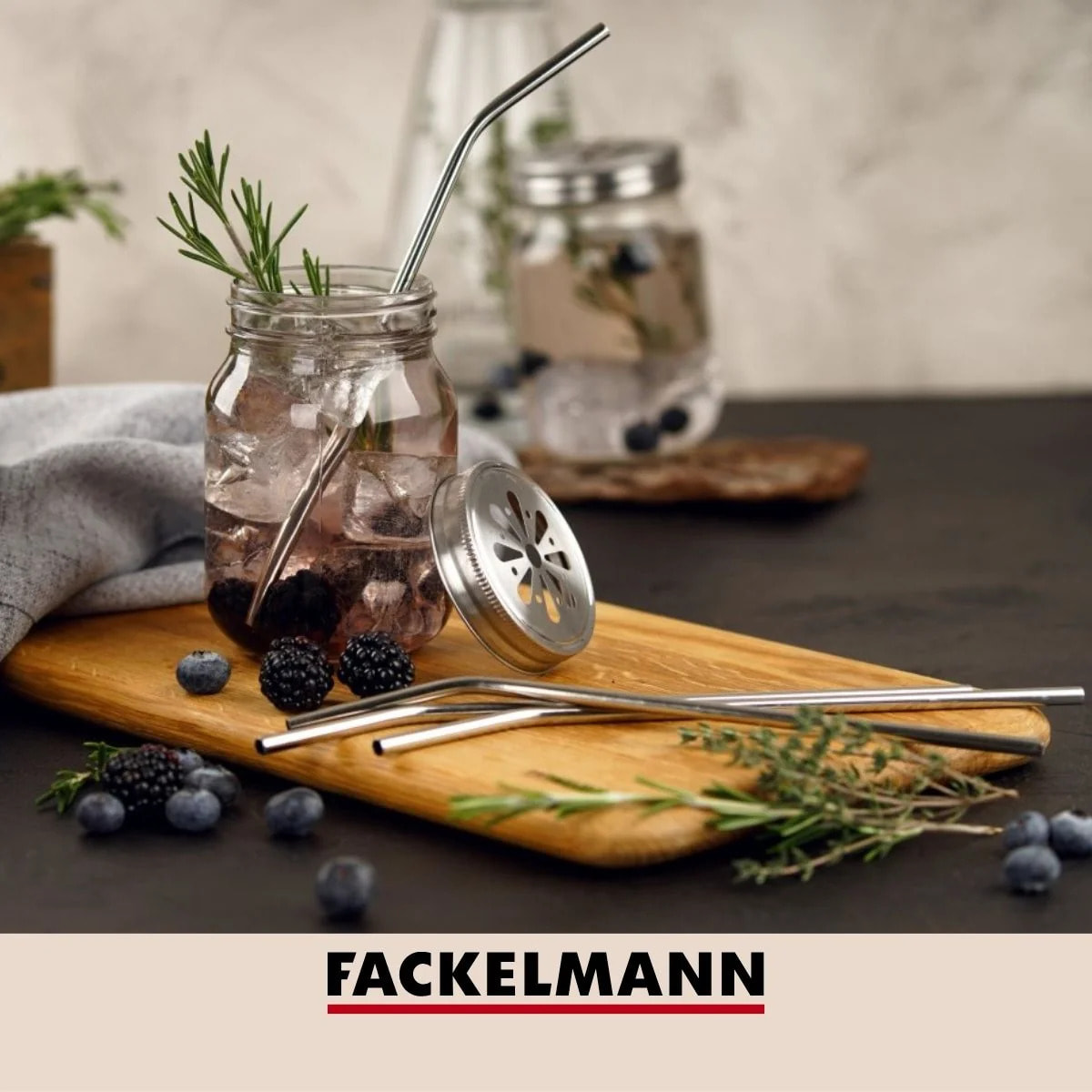 Lot de 4 pailles incurvées en inox avec goupillon 24 cm Fackelmann Bar Concept