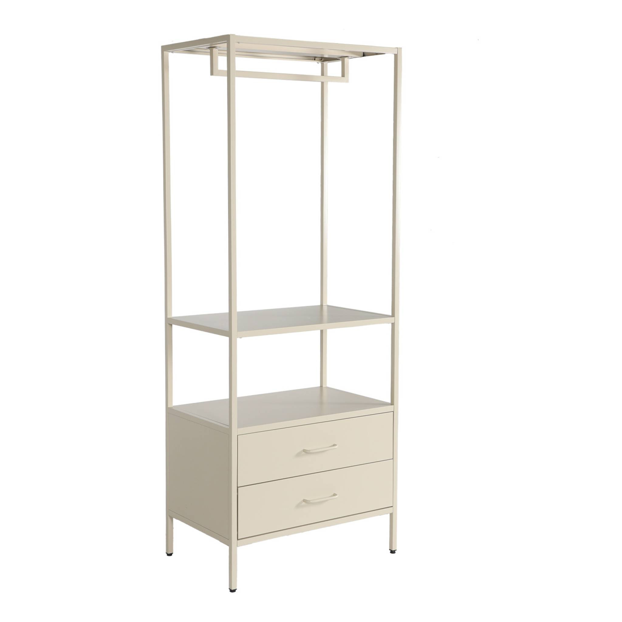 Meuble d'entrée. porte manteau métal crème avec penderie et 2 tiroirs. L 70 x P 45 x H 180cm - Idaho