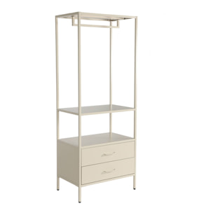 Meuble d'entrée. porte manteau métal crème avec penderie et 2 tiroirs. L 70 x P 45 x H 180cm - Idaho