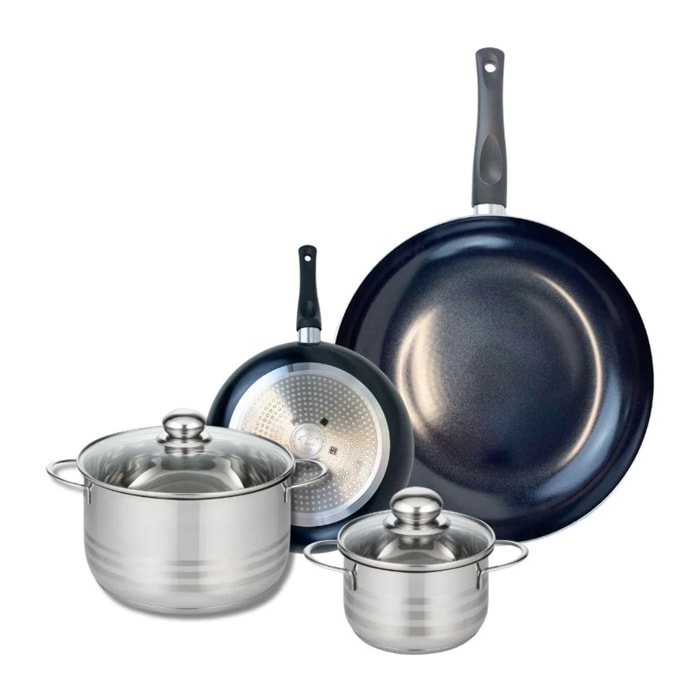 Ensemble de 2 Poêles de cuisson 20 et 32 cm et 2 faitouts 14 et 20 cm Elo Prima Brillant