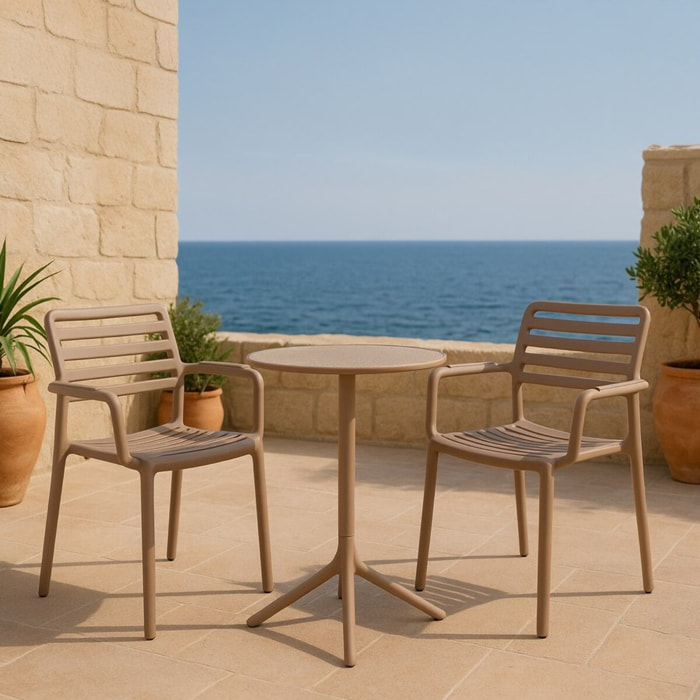 Set da 4 sedie da giardino in polipropilene tortora con braccioli – Tago