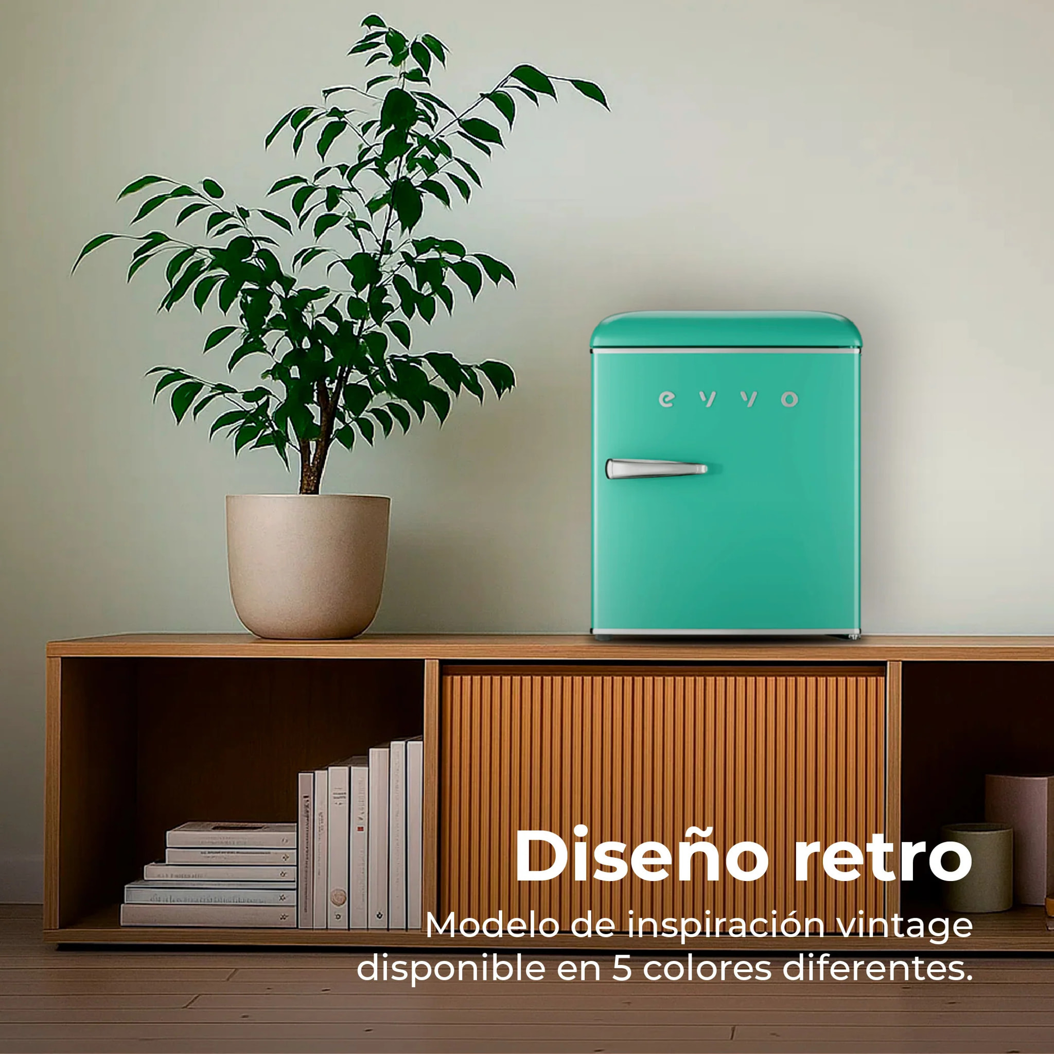EVVO Frigorífico Mini F20 Retro Verde Aquamarina, 45 l, vintage, bajo consumo, silencioso