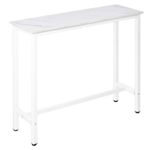 Table de bar - table haute de cuisine - dim. 120 x 40 x 100 cm - aspect marbre blanc acier blanc