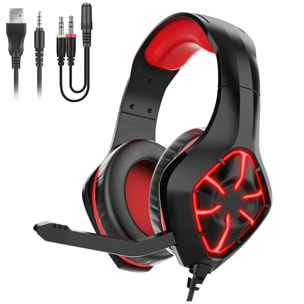 Headset GS1000 4 luces RGB PREMIUM. Auriculares gaming con micro, conexión minijack para PC, portátil, PS4, Xbox One, móvil, tablet.