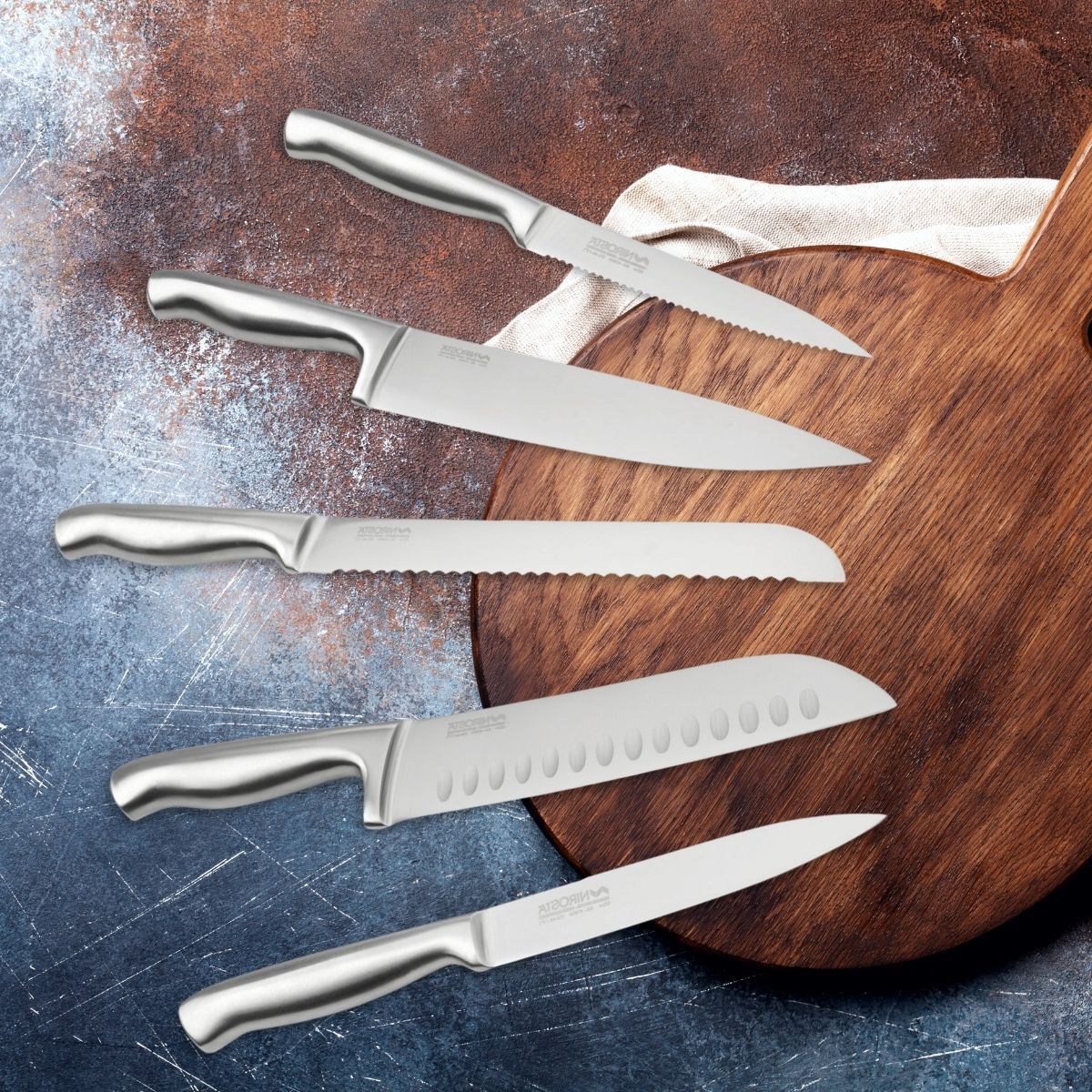 Ensemble de 5 couteaux de cuisine professionnels en inox de 24 à 33,5 cm Nirosta Star