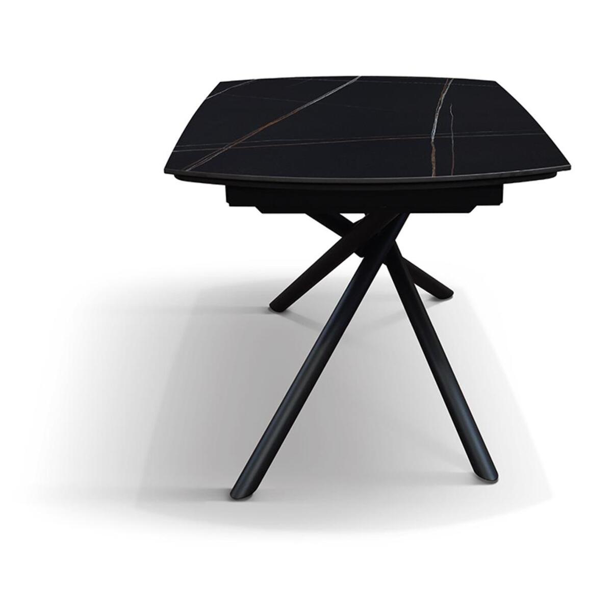 Tavolo BONIFACIO in ceramica nero Sahara e base in metallo verniciato nero, allungabile 120x88 cm - 180x88 cm