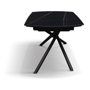 Tavolo BONIFACIO in ceramica nero Sahara e base in metallo verniciato nero, allungabile 120x88 cm - 180x88 cm