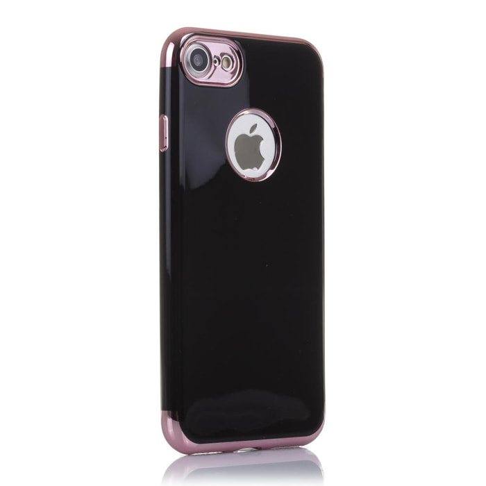 CARCASA EN NEGRO BRILLANTE CON BORDES METALIZADOS PARA IPHONE 7