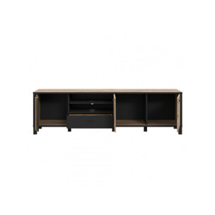 Meuble TV 200 cm bois effet chêne et noir - YAL