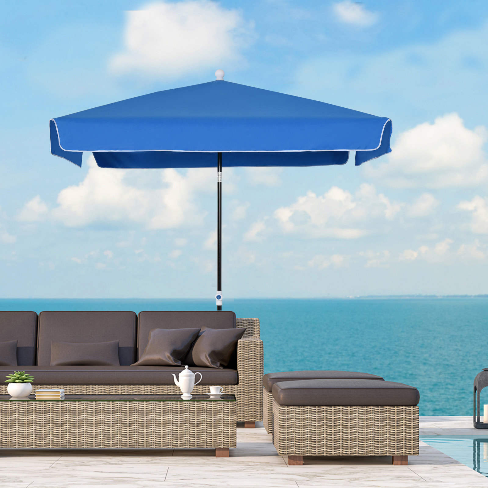 Parasol inclinable rectangulaire métal polyester haute densité 2L x 2l x 2,6H m bleu