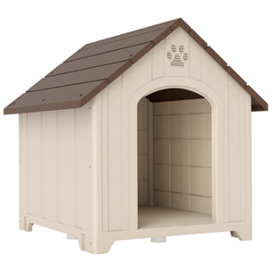 Niche chien plastique effet bois design chalet - 88 x 79 x 89 cm - beige marron