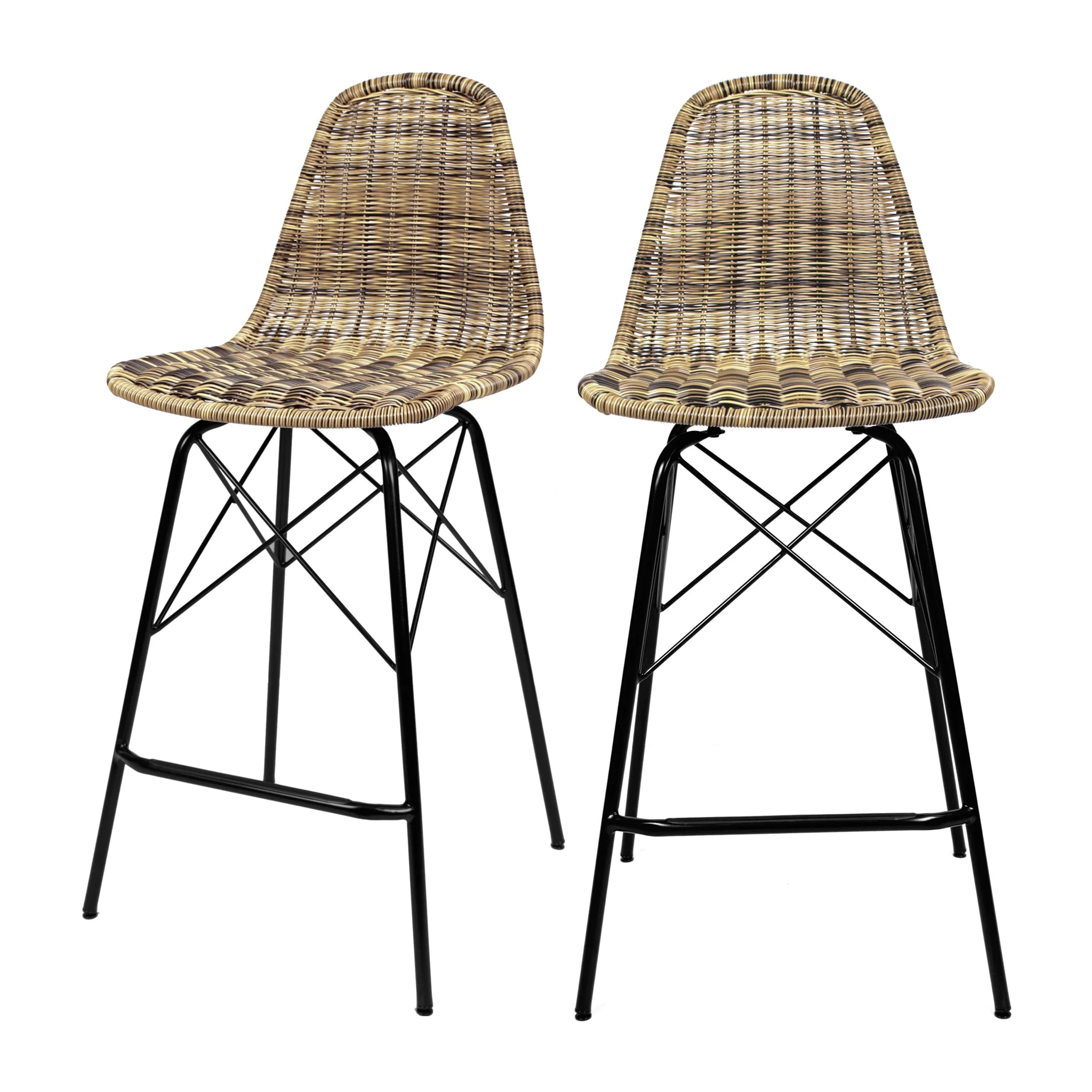 Lot de 2 chaises de bar 63 cm en résine tressé marron - Tiptur