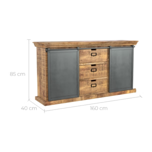Buffet en bois 3 tiroirs 2 portes coulissantes en métal - Tabuk